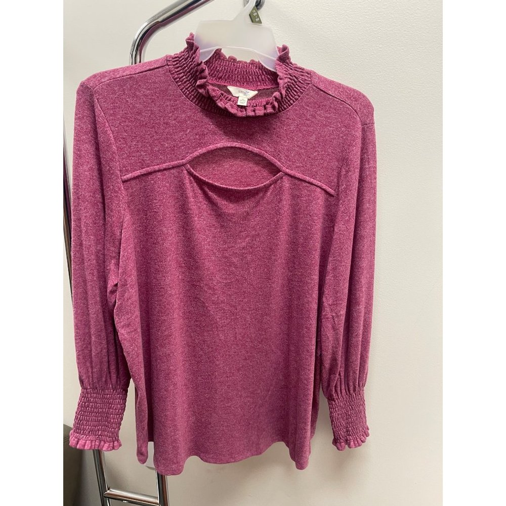 Terra & Sky Women's Plus Size Front Cut Out With Smoking Top, Pink Size 1X